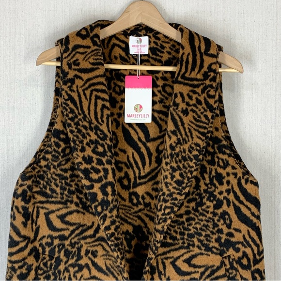 Marley Lilly~NWT~Women's Open Front Wool Blend Leopard/Animal Print Vest~Sz L/XL - Picture 2 of 11